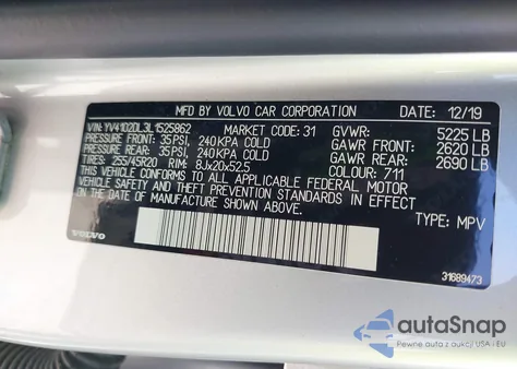 2020 Volvo Xc60 T5 Inscription from USA, damaged, VIN YV4102DL3L1525862